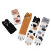 Women's Coral Velvet Cat Paw Socks, Thick Warm Winter Sleep, Cute Japanese Cartoon Embroidery, Long Tube Mid-Calf.