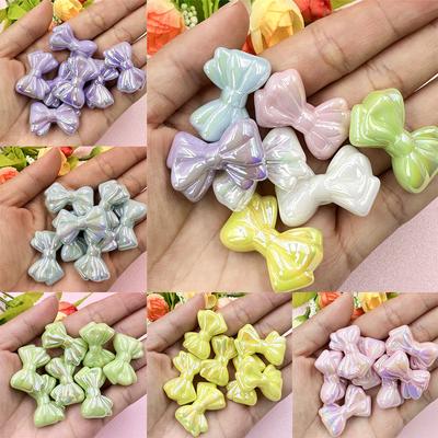 Hanmade Handmade Material Bowknot Shape 7Pcs 20.6*30mm Jewelry Accessories Loose Beads Acrylic Creative Phone Chain Making Candy Color Handmade