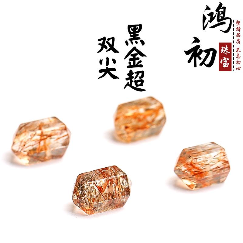 

Hongchu Crystal Natural full-bodied black gold super double-pointed barrel bead DIY Jewelry accessories loose beads the Size Is about17*9MM/