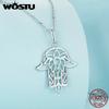 WOSTU 925 Sterling Silver Turkish Hamsa Hand Fatima Charm Necklace For Women Hollow Flower Pendant Chain Neck Lucky Jewelry Gift