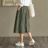 Women's Casual Vintage Loose Fit Midi Skirt with Pockets Elastic Waistband Button Front Design Comfortable Everyday Wear