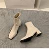 White High Heel Square Head Skinny French Small Leather Boots Women's Shoes 2024 New Spring and Autumn Single Boots Brown Martin Boots