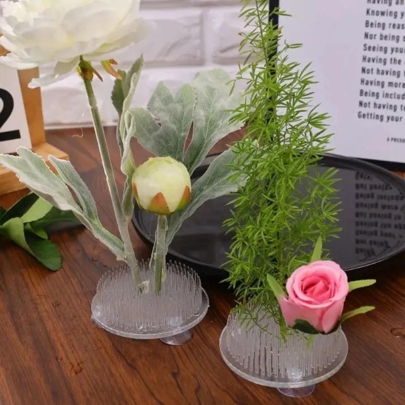 Round Ikebana Stem Holder Suction Cup Transparent Flower Arrangement Base Flower Fixing Bracket Vases Floral Fixed Base Holder Cup Holders 5