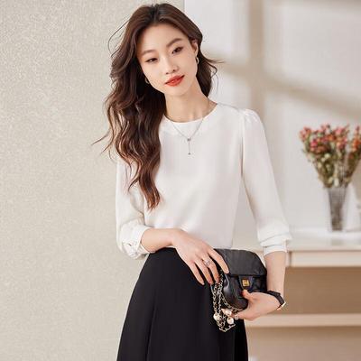 Damen Chiffonbluse mit Rundhalsausschnitt