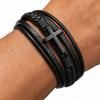 Men' Black Braided Leather Bracelet with Diamond Cross