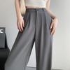 Spring Autumn Women Office Pants Slim Straight Narrow Fit High Waist Wide Leg Trousers