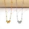 Elegant Gold Plated Double Layer Bow Pendant Necklace for Women - Titanium Steel Clavicle Chain, European American Style