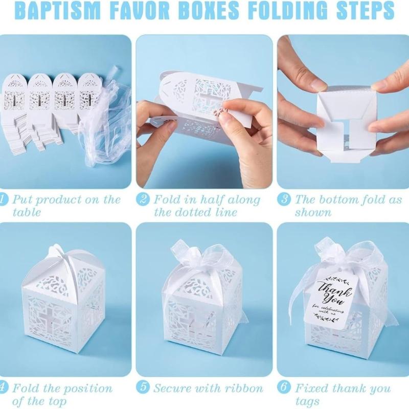 White Crosses Embellished Party Favors Boxes White Paper Treat Boxes with Hollow Crosses for Wedding and Christmas Gifts