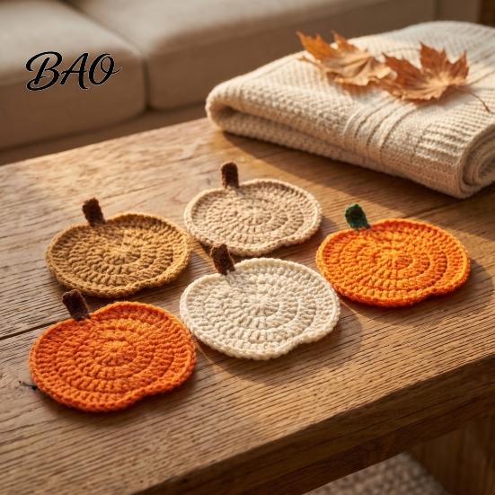 Durable Polyester Coasters Handmade Crochet Pumpkin Coasters, Soft Coffee Mats, Gift for Housewarming Autumn Themed Farmhouse Dining Accessories