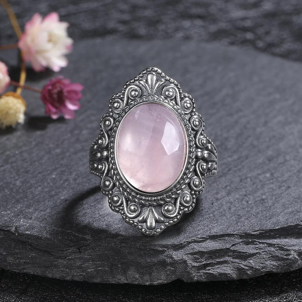 Vintage Style Moonstone Women Men's Ring, Silver-Plated Carved Pattern Oval Gemstone Ring, Retro Statement Finger Jewelry Gifts