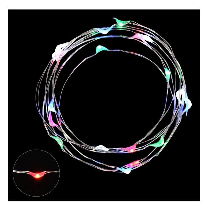 Guirlande de Noël LED intérieure filaire cuivre - 1,9 m - Multicolore - Pile