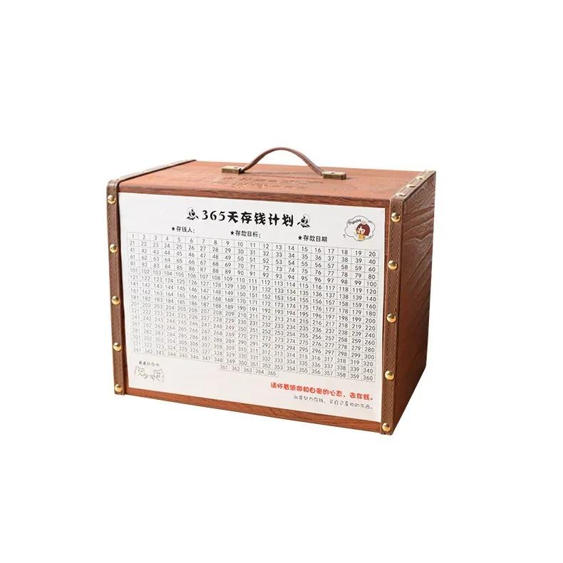 1 st Barnsparbössa 365-dagarsplan för att Spara Pengar Trälåda Barnfödelsedagspresent Träsparbössa Växel Förvaringslåda