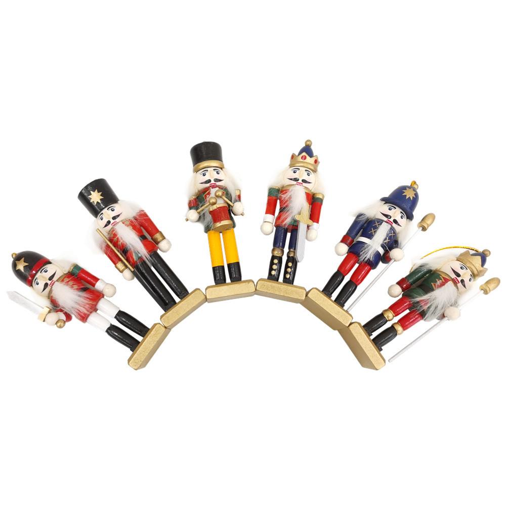 6pcs/set 12CM Nordic Style Wooden Nutcracker Puppet Small Nutcracker Soldier Pendant Crafts Decoration Christmas Tree Ornament