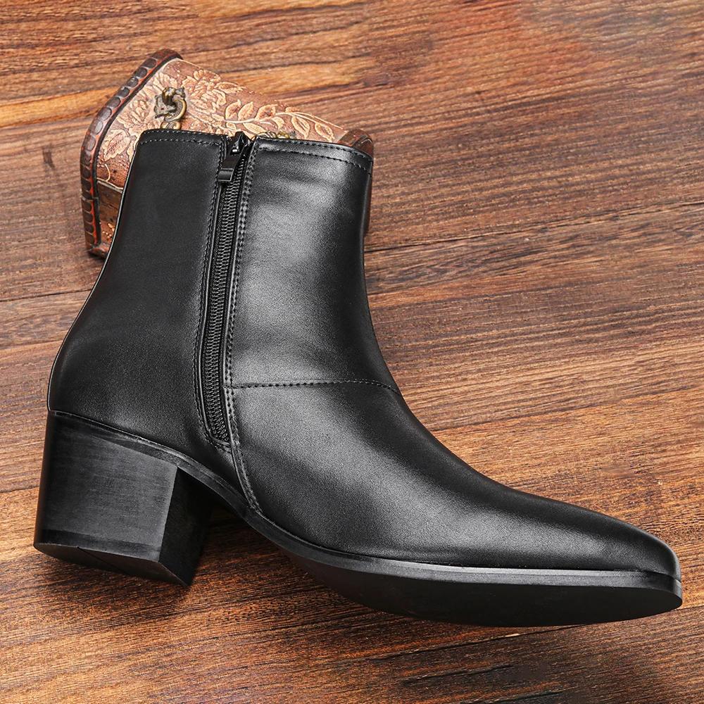 Size 40~46 Men Heightened Shoes Fashion Men high-heeled Boots Leather Chelsea Ankle Boots