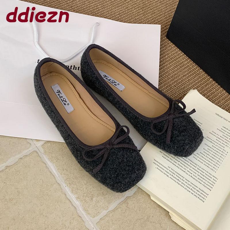 Fashion Female Shallow Footwear Butterfly-Knot Ladies Flats With Shoes Square Toe Fashion Flock Women Flats Slip On Shoes new