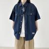 Japanese Retro Fashion Brand Summer Loose Denim Short Sleeved Shirt Artistic Youth Workwear Shirt Men'S And Women'S Layered Jacket