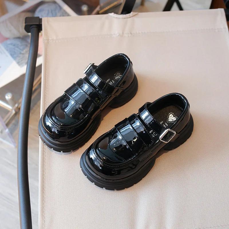 Children's Leather Shoes Thick Bottom Causal Girls Black School Shoes Round-toe Fashion Kids Versatile Princess Mary Jane Shoes