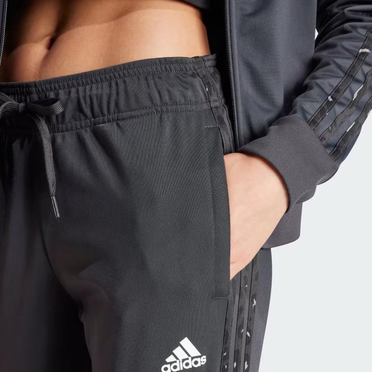 Adidas Striped Drawstring Cuffed Knit Joggers Women Joggers Dark-Gray IN9935