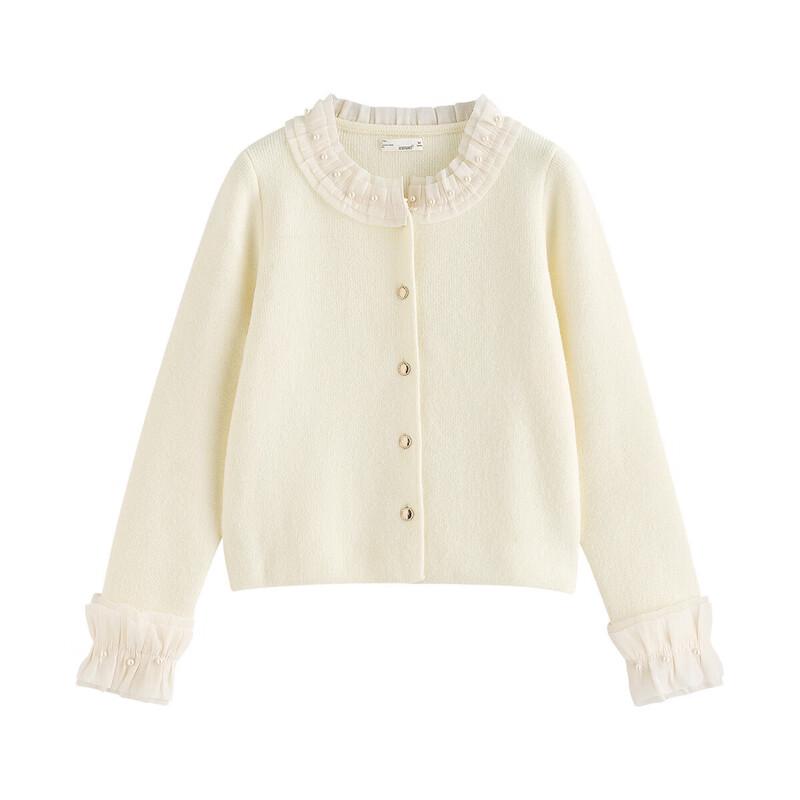 INMAN Women's French Style Lace-Spliced Knit Cardigan