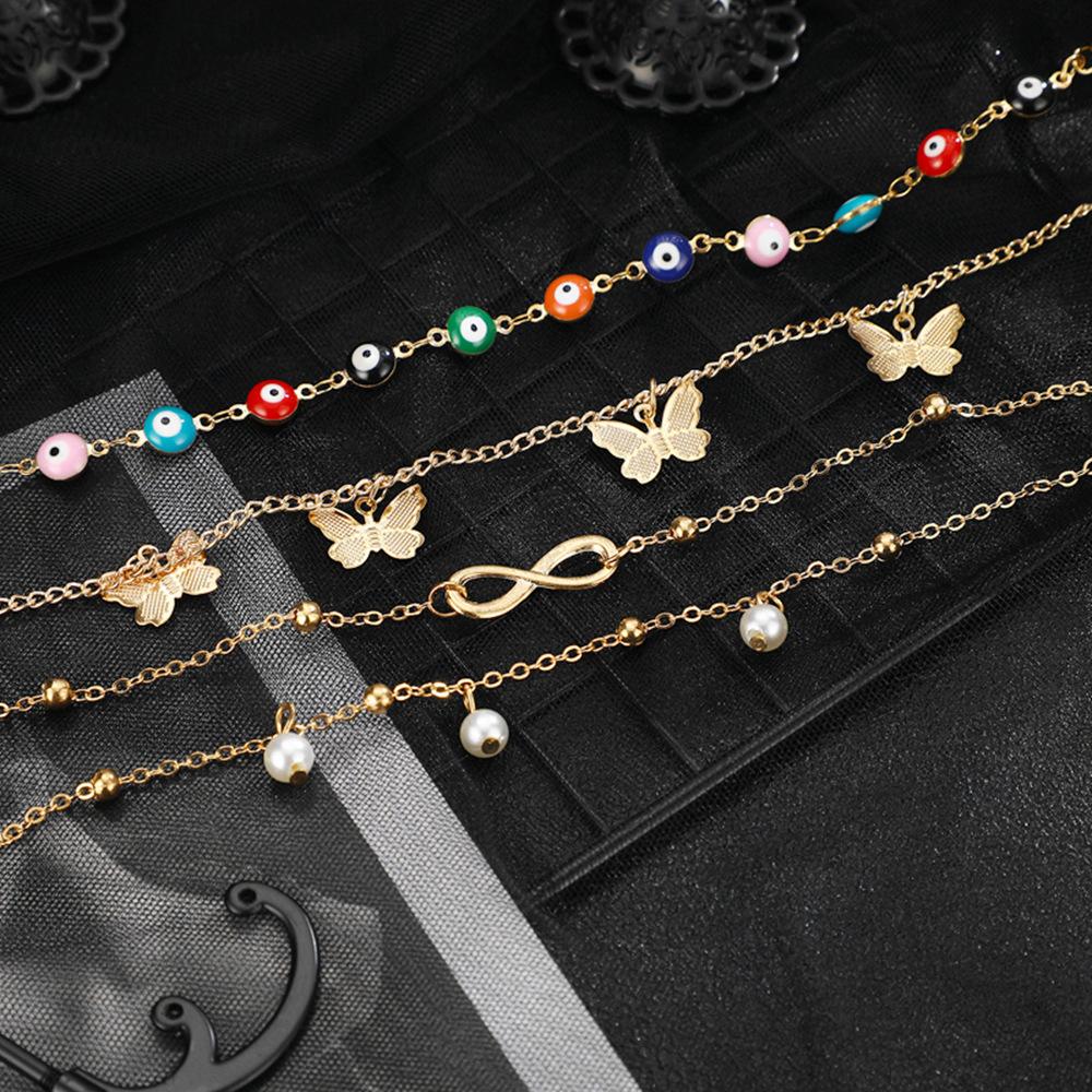 New European and American Foot Accessories Fashionable Butterfly Numbers8Double-layer colored beads3Adjustable Anklet Set
