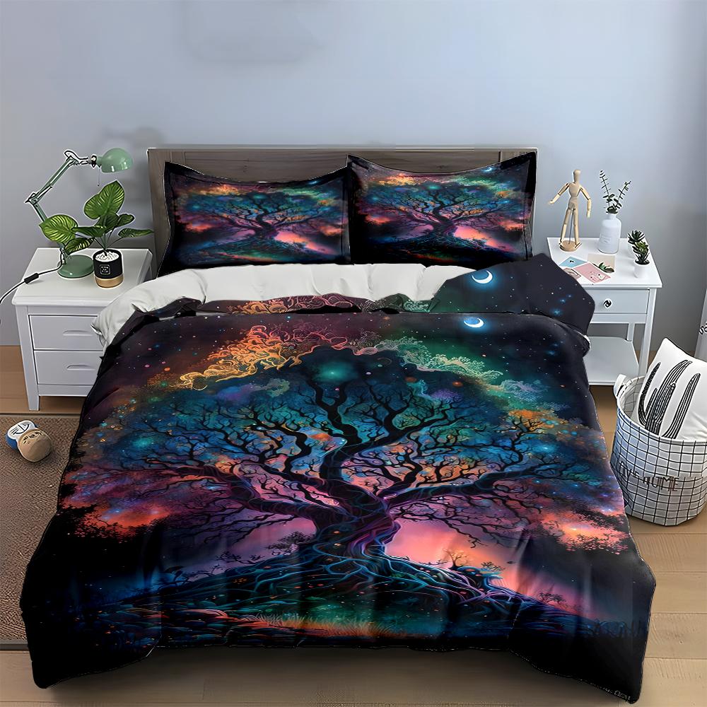 Colorful Cosmic Tree Print Bedding Set Bedding set (1 duvet cover, 2 pillowcases, duvet not included)