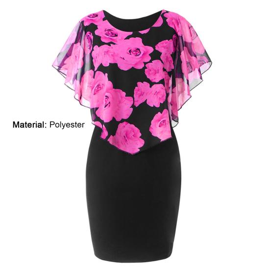 Vestido ajustado de talla grande para mujer, con estampado floral, chal, cómodo, largo hasta la rodilla, temperamento, vestido de medio cuerpo para salir