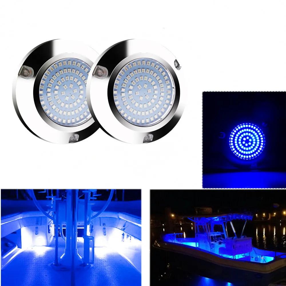 2PCS 90LED Round Chrome Marine LED Yacht Light Underwater Light Super Bright Stainless Pontoon Waterproof Boat Marine Lights