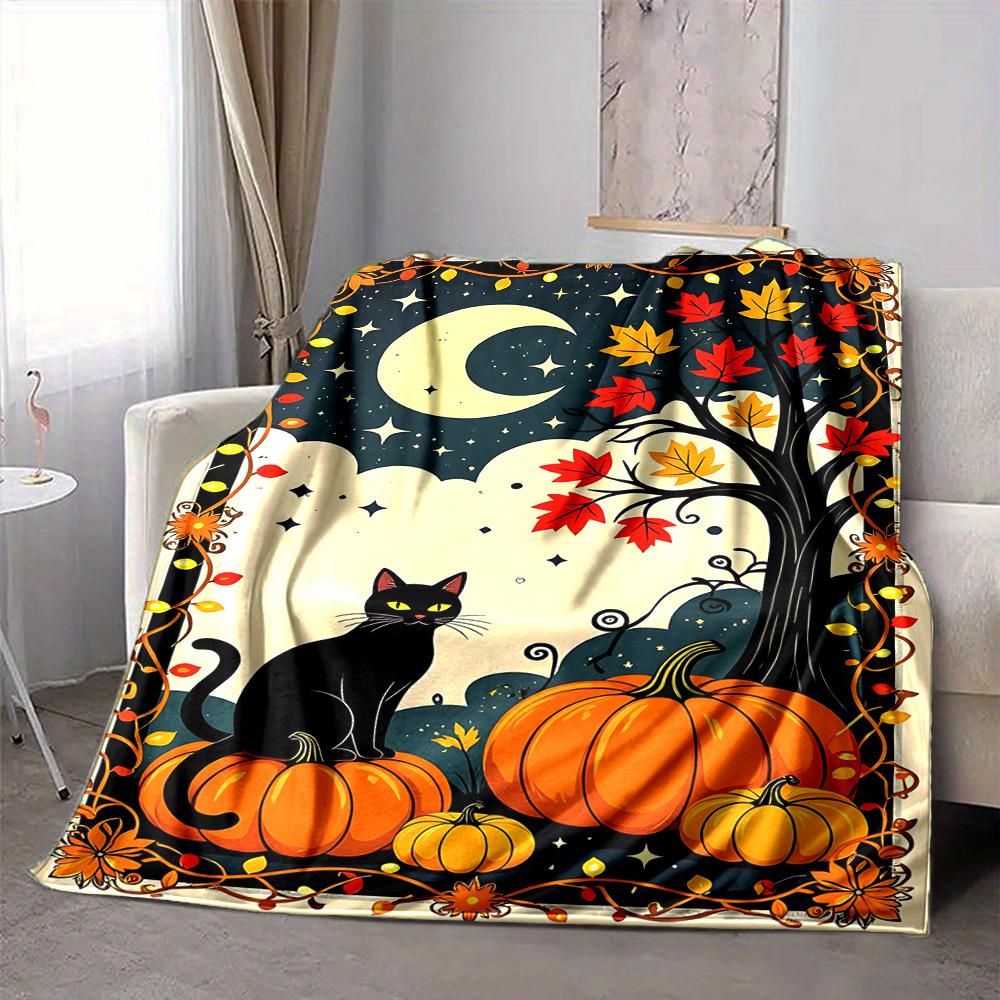 1pc Halloween, Autumn Decor Blanket Lightweight Blanket Throw Blanket For Sofa, Bed, Travel, Camping, Livingroom, Office, Couch, Chair yy251010029
