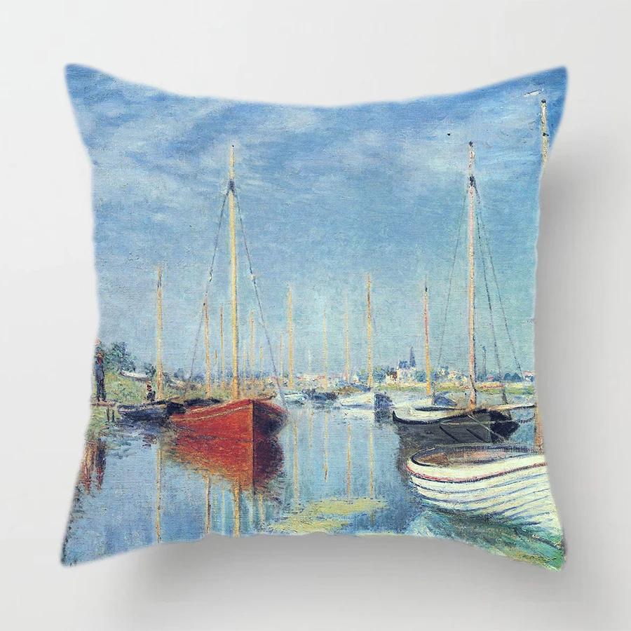 Oil Painting Throw Decorative Pillow Case Landscape Painting Polyester Printing Cushion Cover Sofa Bedroom Chair Home Decor