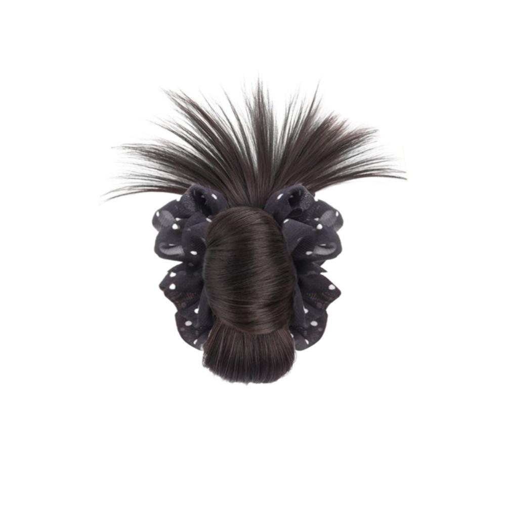 Polka Dot Messy Bun Head Wig Claw Clip False Hair Pieces Chicken Feather Ball Head  Women