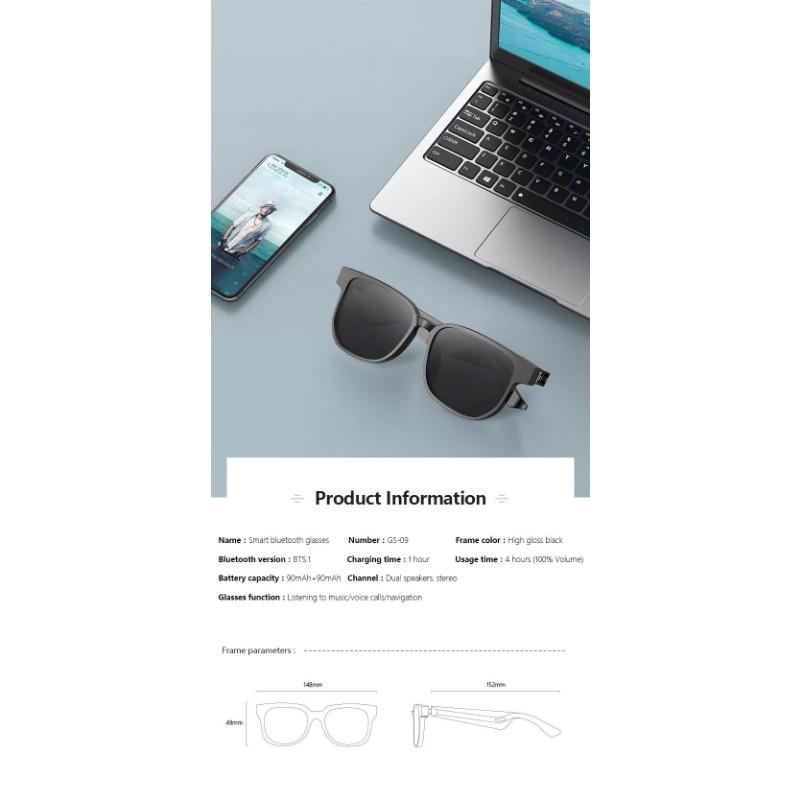 Bluetooth Smartbrille Sonnenbrille Blaulichtfilter UV Bluetooth Kopfhörer KI Audiobrille kann Anrufe tätigen