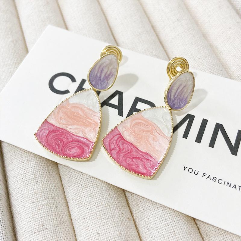 Sunset Glow Gradient Pink Drip Oil Ear Clips - No Piercing Luxury Enamel Earrings