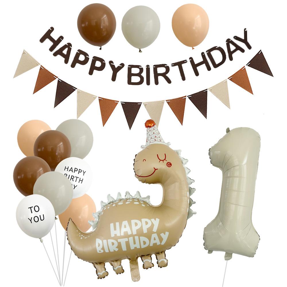 Vintage Dinosaur Grädde Digital Aluminiumfolie Ballongset Barnfödelsedagsballong Flagga Festscen Arrangemang
