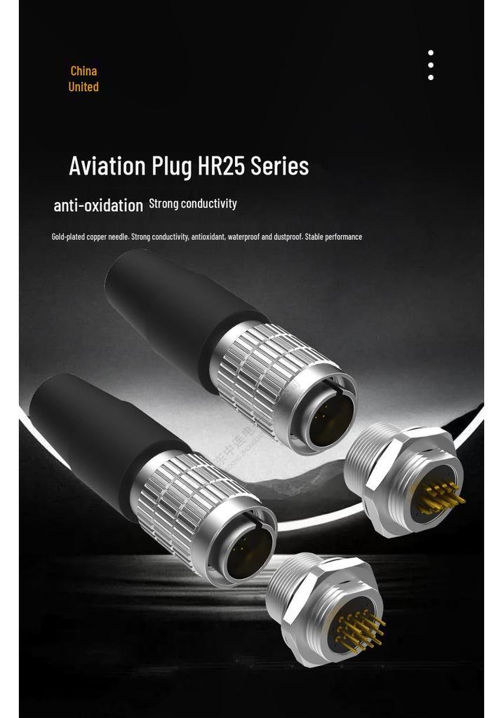 Zhonglian HR25 Gold-Plated Circular Aviation Plug - High-Precision Solderable Board Mount Quick Connector Socket