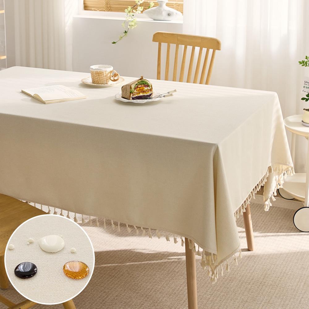 Solid Color Cotton Thread Tassel Tablecloth Heat-proof Waterproof Stain Resistant Coffee Table Cloth Rectangular Desktop Protective Cloth 1pcs