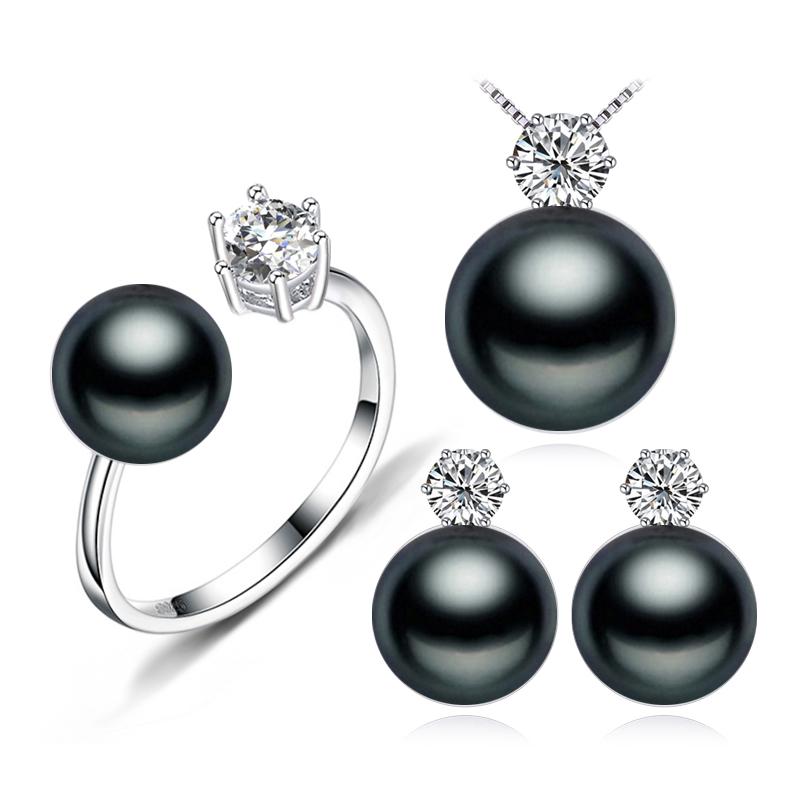 

Набор кольцо, серьги, подвеска, имитация жемчуга. Классика чёрный