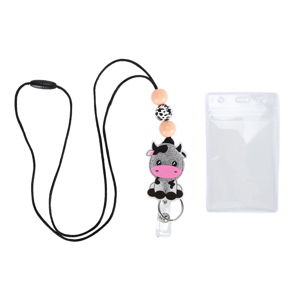 Badge Holder with Lanyard Cartoon Beaded Design Adjustable Nylon Cord Bus Card Holder for Office Sch