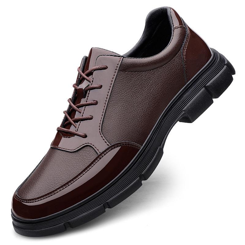 Men's Cross-Border Cowhide Lace-Up Thick Sole Formal Leather Shoes - Large Size Casual Spring/Autumn Footwear