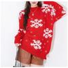 Red Autumn and Winter Knitted New Women's Clothing Deer Jacquard Knitted Sweater Crew Neck Pullover Color Matching Top
