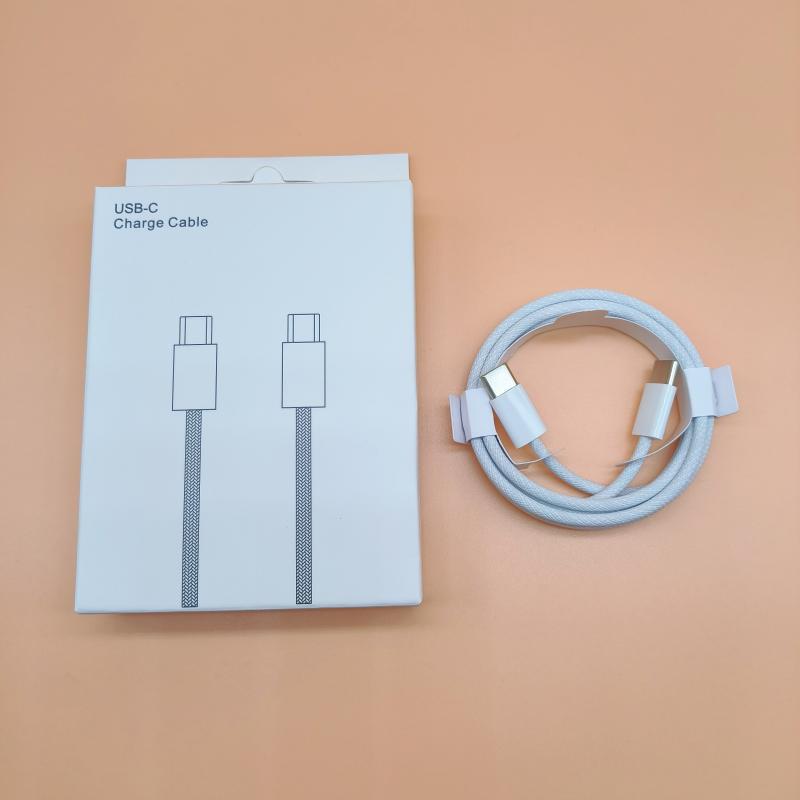Dual-Head Type-C Male-to-Male Braided Laptop Charging Cable: 15W True PD Fast Charging Compatible.