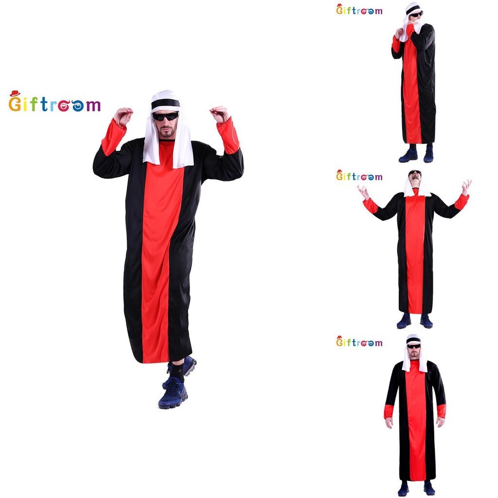 Elegant Arabian Prince Costume For Men Red And Black Polyester Fabric Ideal For Halloween Parties