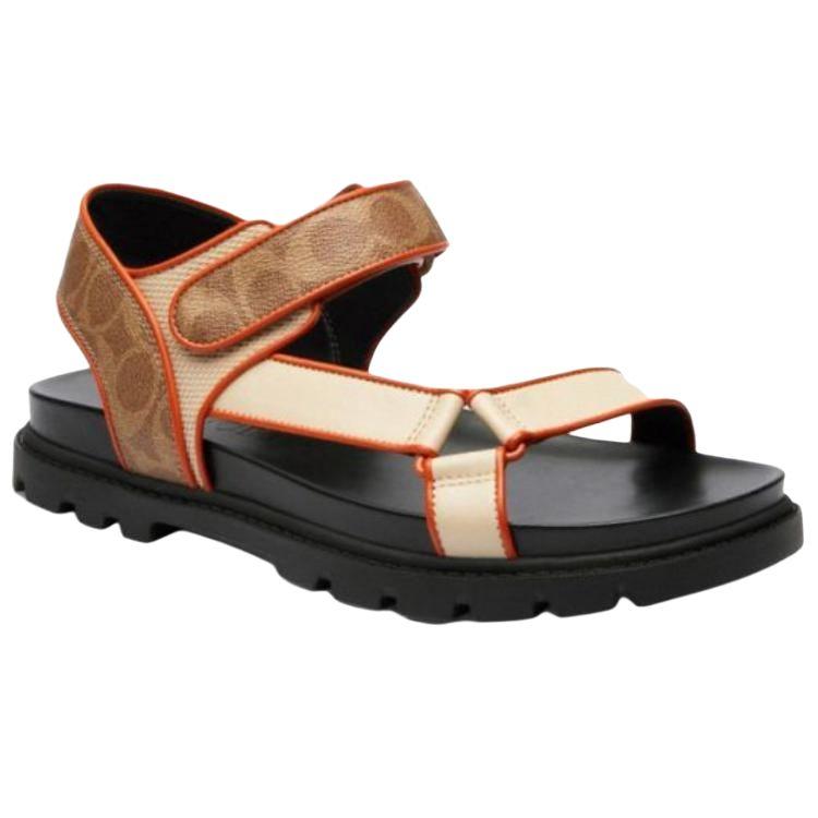 Coach Classic Logo Thick Sole Round Toe Slide Sandals Women Sandals Brown CAP63-CAH