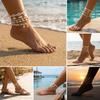 6Pcs Summer Ocean Layered Anklet  for Women Imitation Shell Faux Pearl Gold Tone Beaded Adjustable Foot Bracelet Beach Jewelry