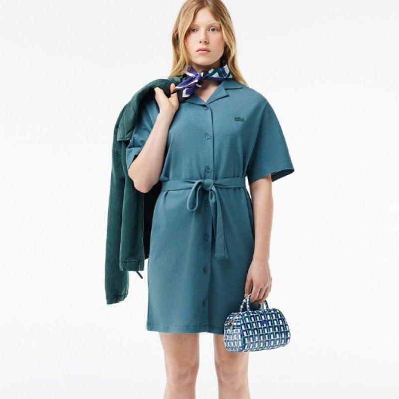 Lacoste Women S Linen Blend Open Collar Shirt dreSS Ef7765 54g Iy4