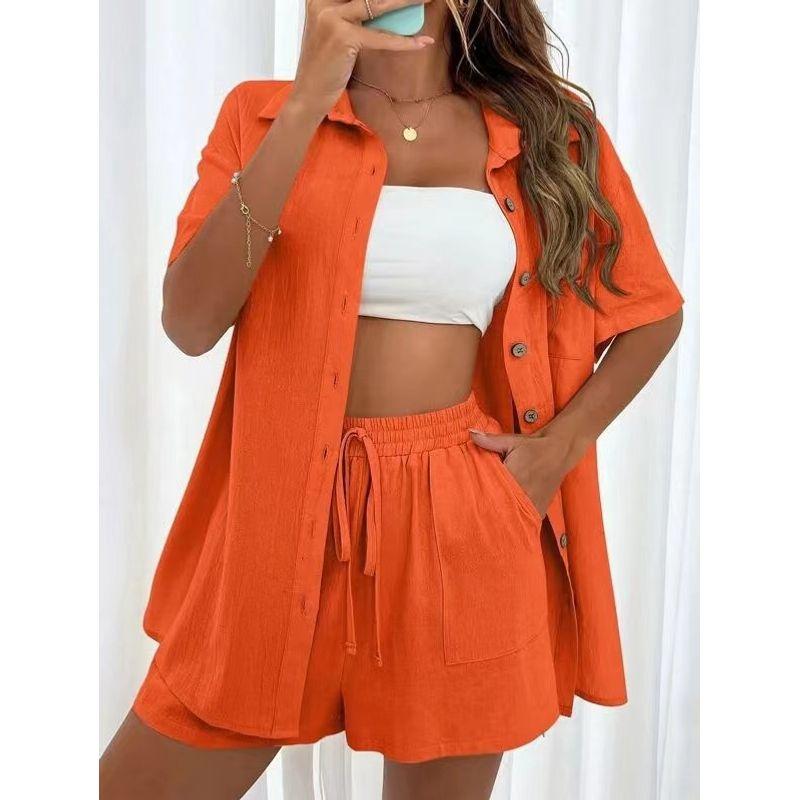 Fashion Style Casual Short Sleeve Shirt Shorts Suit Loose Fitting Shirt and Shorts Set