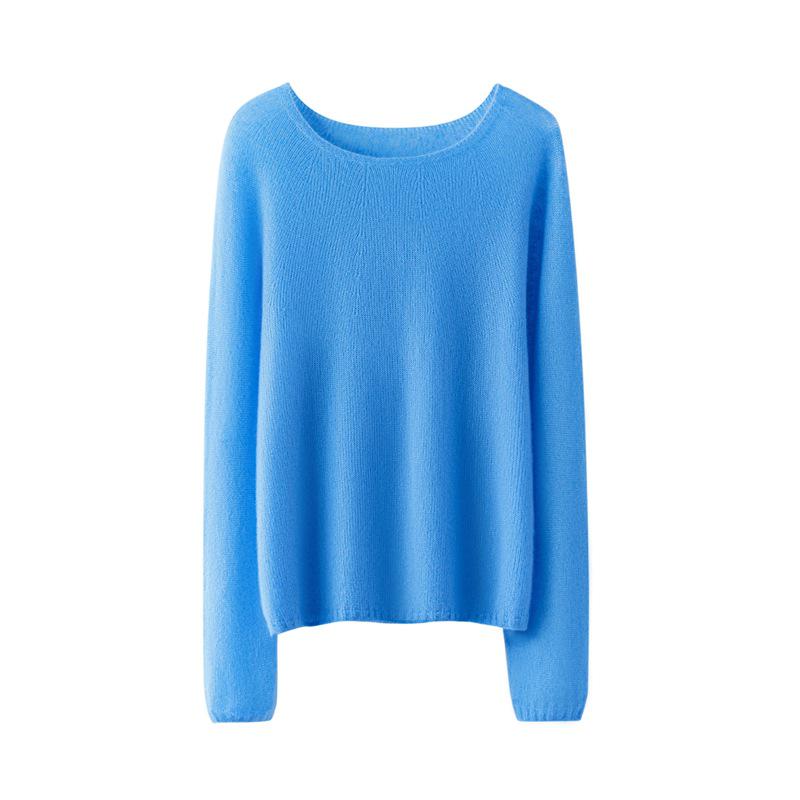 Silk Cashmere Women's Loose Fit Round Neck Sweater - Soft & Fluffy Touch