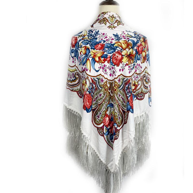 140*140cm Russian Square Scarf Women Luxury Floral Printed Bandana Shawl Ethnic Fringed Blanket Handkerchief Babushka Head Wraps