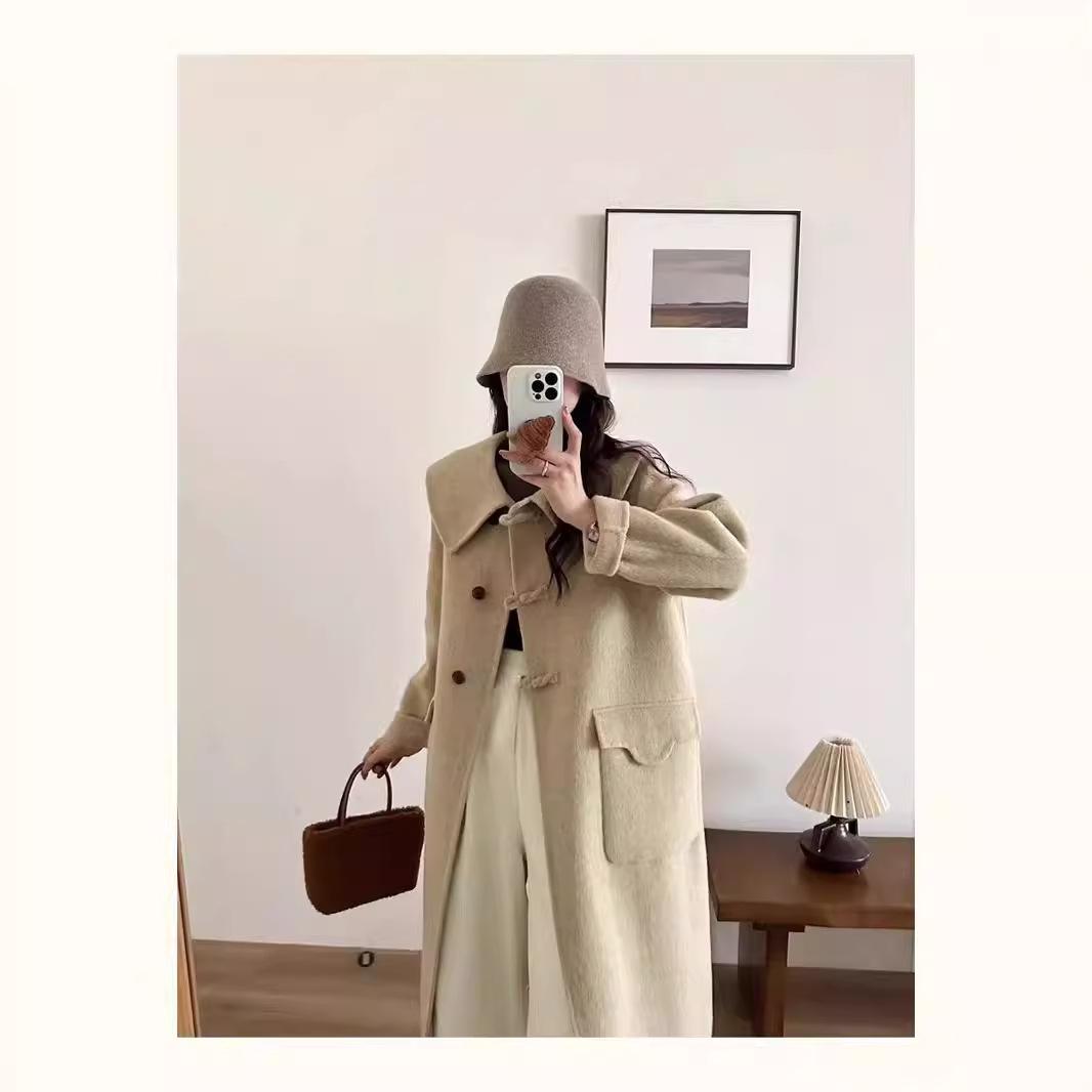 Милое двухстороннее шерстяное кашемировое пальто с воротником Baby Doll, маленькое элегантное мягкое и вощеное свободное утягивающее шерстяное пальто для женщин S