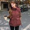 Single cotton vest, large size hooded down cotton vest women's autumn and winter loose cotton vest short cotton vest