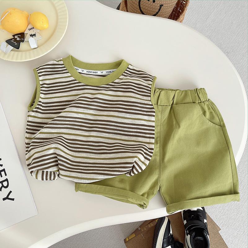 

Boys Summer Sleeveless Set Children s Korean Striped Vest Shorts Baby s Loose and Versatile Two-piece Set Trendy 120